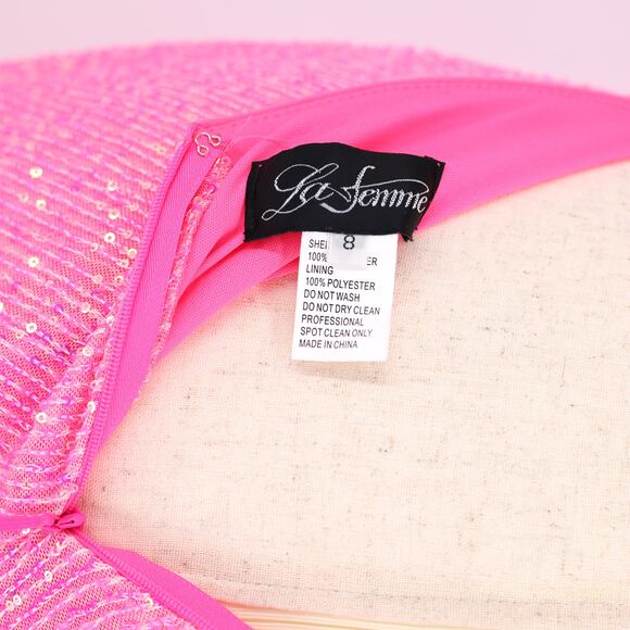 La Femme Women Pink Sequin Formal One-Shoulder Open Back Long Prom Dress Size 8 - Picture 6 of 6